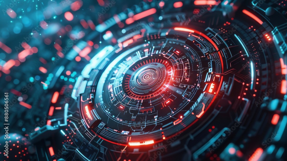 Poster advanced technology concept with holographic data streams and high-tech digital interface on dark ba