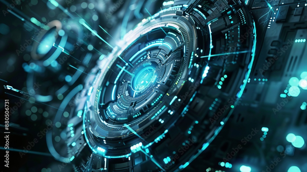 Poster abstract futuristic technology background with digital data streams, high-tech circuit board element