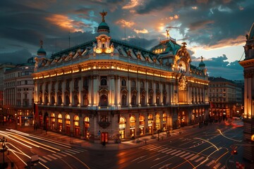 Fototapeta premium Majestic Illuminated Opera House at Dusk