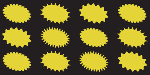 Set of Starburst stickers, labels, icon. Black star price tag or quality mark badge isolated on white background. Sunburst sale banners illustration.