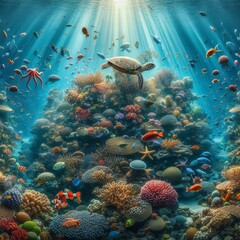 Obraz premium Underwater Colorful Tropical Fishes Tropical underwater sea fishes Underwater fish reef marine Tropical colorful seascape Underwater reef Reef coral scene Coral garden seascape : Generative AI 