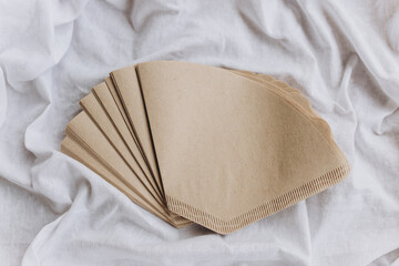 Coffee filters on a white material