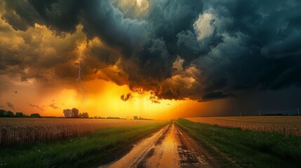 A dramatic sunset breaking through storm clouds after heavy rainfall.