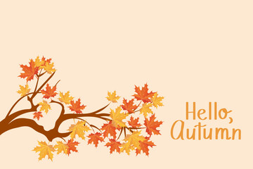 Autumn background with a branch with autumn maple leaves. Background for text, illustration, vector