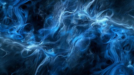 Obraz premium Blue abstract texture on black background with dynamic curves and blurs. Fractal graphics in detail. Science and technology concept.