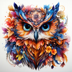 Watercolor Owl Mask for Masquerade Illustration, Generative Ai