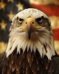 Obraz premium Bald Eagle With American Flag in Background