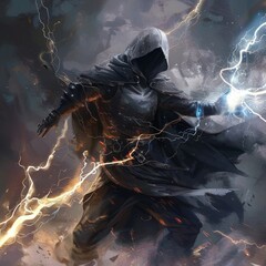 A supervillain cloaked in Darkness, firing bolts of dark energy