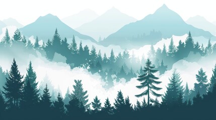 Fototapeta premium A landscape panorama of a black forest landscape with trees in green silhouettes - A black forest illustration with spruce and fir trees