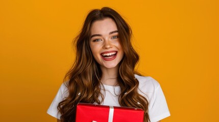 Obraz premium The woman with red gift