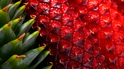 Close-up of Red Pineapple with Green Leaves High-Resolution Image