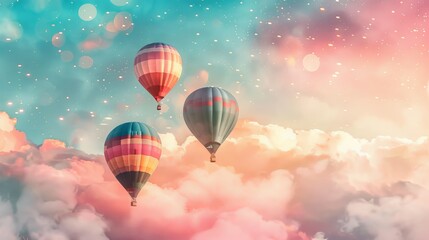 Obraz premium Embroidered watercolor baby air balloon seamless pattern on 3D wallpaper
