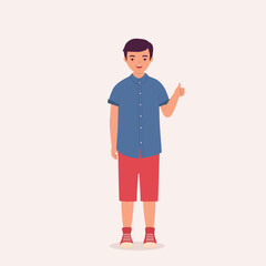 One Smiling Little Boy With One Hand Showing Thumbs Up Hand Gesture.