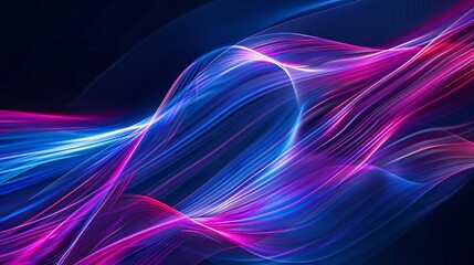Fototapeta premium On dark blue background black, abstract light motion on colorful curves, digitally enhanced, rim light, light purple.