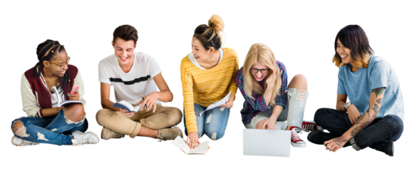 Png students working together sticker, transparent background