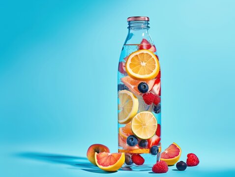 Flasche Wasser mit Zitrusfr&uuml;chten und Beeren