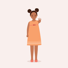 One Angry Black Little Girl Standing With One Hand Showing Stop Gesture.