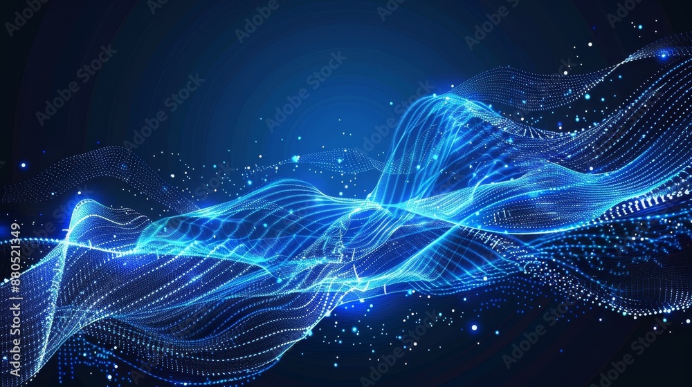Poster blue technology background with futuristic digital lines. network wave and particle communication. m
