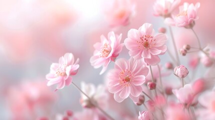 Beautiful pink cherry blossoms in soft focus with a pastel background, capturing the delicate essence of springtime and nature's beauty.