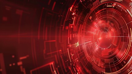 Abstract digital tech circle on red technology background. Copy space.