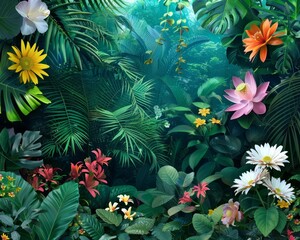 Obraz premium jungle with colorful plants and flowers
