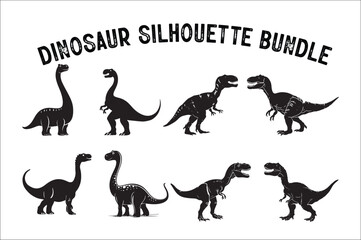 Dinosaur Vector Silhouette Bundle Design on White background.Dinosaur silhouettes set vector illustration..