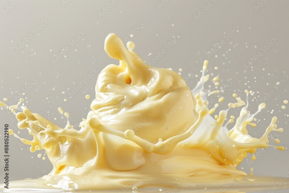 Poster a close-up shot of a white liquid splashing on top of a white surface, great for use in science or t