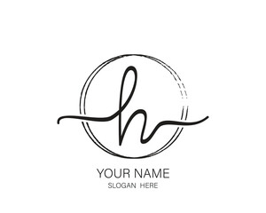 H initial letter handwriting logo design ,signature logo template,beauty initial with circle design