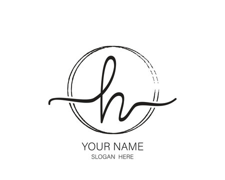 H initial letter handwriting logo design ,signature logo template,beauty initial with circle design - Powered by Adobe