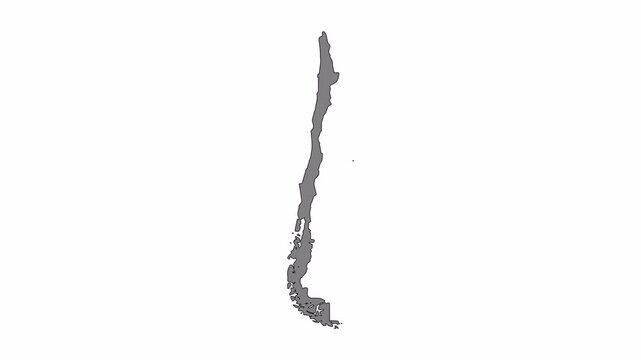 Chile map animation. Black line smoothly transitioning to fill, drawing on white, transparent alpha channel.