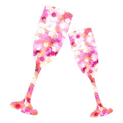 Png sparkling wine Valentine sticker with pink glitter