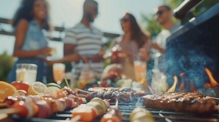 A group of friends enjoys an outdoor summer barbecue.
