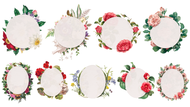 Flower png frame botanical badges - Powered by Adobe