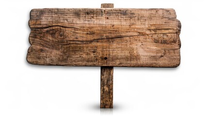 An empty wooden sign isolated on a white and transparent background