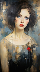 Fototapeta premium A Vibrant Poster Of A Gorgeous Female Model With Soft Sparkling Eyes Sketch Painting