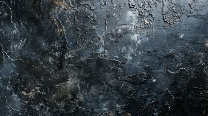 Obraz premium A black abstract concrete background with grunge texture. A dark wallpaper background, a blackboard, a chalkboard. Top view, copy space. A banner.
