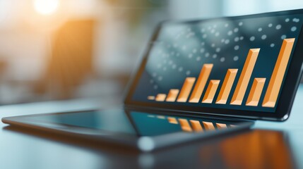 Strategic financial blueprint for venture growth, close-up, corporate setting, futuristic, overlay, tablet backdrop, focus cover all object