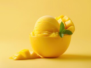 Mango-Eiscreme in gelber Schale