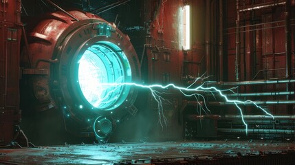 Futuristic SciFi Portal Unleashes Electric Discharge in Industrial Setting