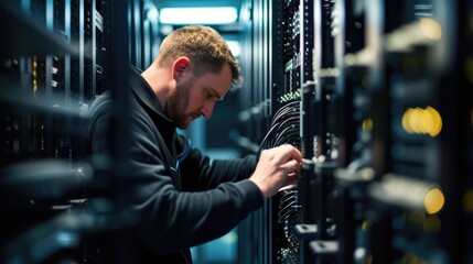A man works on server in data center AIG41