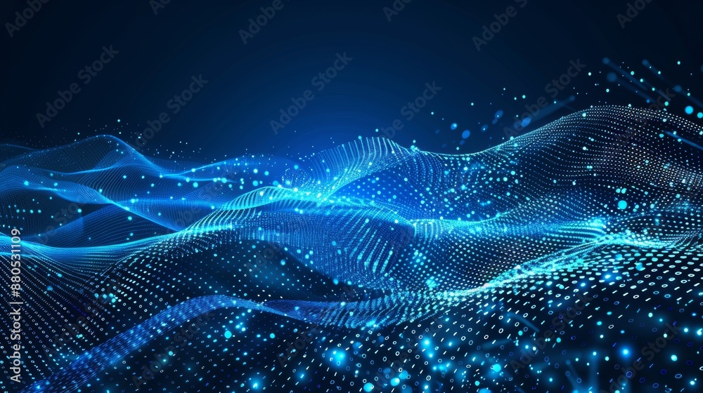 Poster modern tech design with glowing motion and internet concepts with an abstract blue technology backgr