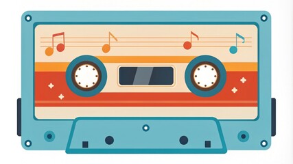 Naklejka premium Retro Cassette Tape with Music Notes