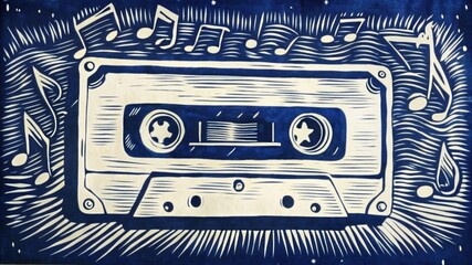 Retro Cassette Tape with Music Notes