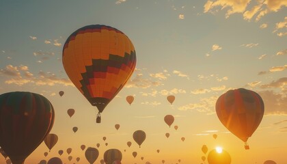 Naklejka premium Majestic Sunrise Over Cappadocia During Hot Air Balloon Festival