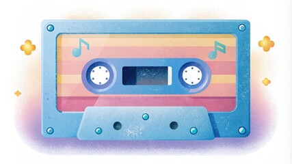 Obraz premium Retro Cassette Tape with Music Notes