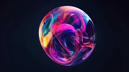 A swoosh of color. Liquid colors swirl around in a transparent orb. The flow is like a tsunami of color.