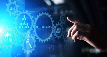 Outsourcing Global recruitment HR concept on virtual screen.