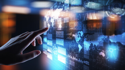 Business intelligence dashboard with graph and icons. Big data. Trading and investment. Modern...