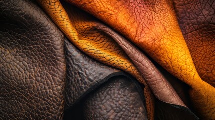 Obraz premium The background texture is made up of genuine leather textures. Dark brown and orange textures are used for decoration.