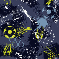 Seamless abstract pattern with soccer ball, football ball. Sport background for boy, web, stationery and other design. © Annity_Art
